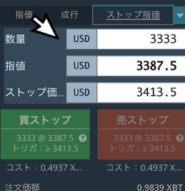 数量・指値・ストップ価格